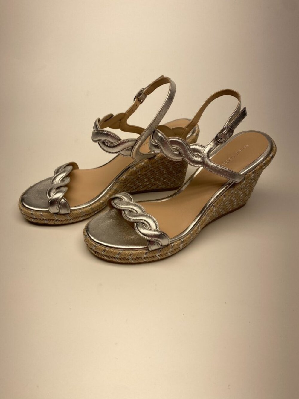 Stuart Weitzman Womens Silver Espadrille Wedge Strap Sandal Sz 10